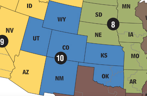 Map of Jurisdiction of U.S. Court of Appeals for the 10th Circuit