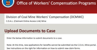 Screenshot of DOL's C.O.A.L. Mine portal for black lung claims